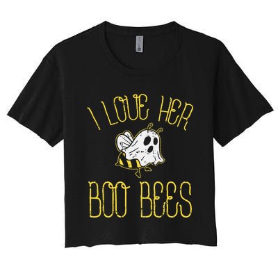 I Love Her Boo Bees Couples Halloween Costume Women's Crop Top Tee