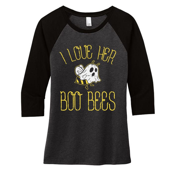 I Love Her Boo Bees Couples Halloween Costume Women's Tri-Blend 3/4-Sleeve Raglan Shirt