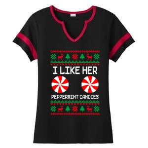 I Like Her Peppermint Candies Funny Couple Ugly Xmas Gift Ladies Halftime Notch Neck Tee