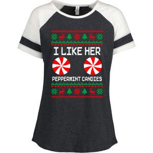 I Like Her Peppermint Candies Funny Couple Ugly Xmas Gift Enza Ladies Jersey Colorblock Tee