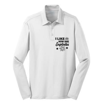 I Like How She Explodes Fireworks Silk Touch Performance Long Sleeve Polo