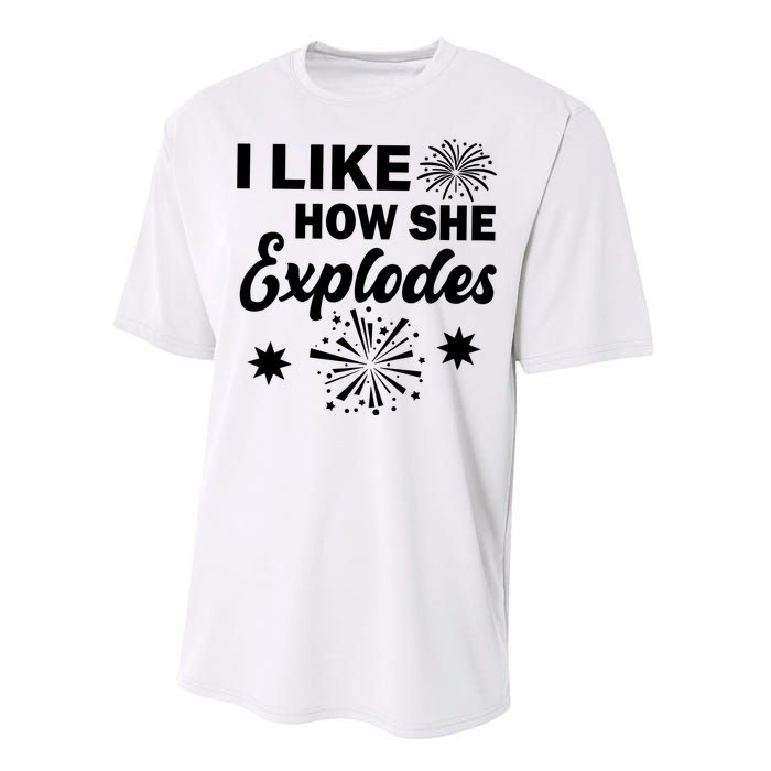 I Like How She Explodes Fireworks Performance Sprint T-Shirt