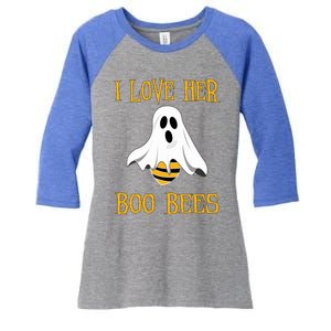 I Love Her Boo Bees Funny Couple Matching Halloween Costumer Gift Women's Tri-Blend 3/4-Sleeve Raglan Shirt