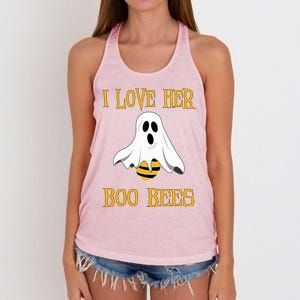 I Love Her Boo Bees Funny Couple Matching Halloween Costumer Gift Women's Knotted Racerback Tank