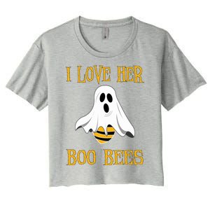 I Love Her Boo Bees Funny Couple Matching Halloween Costumer Gift Women's Crop Top Tee