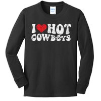 I Love Hot Cowboys Groovy Retro Vintage Country Western Kids Long Sleeve Shirt