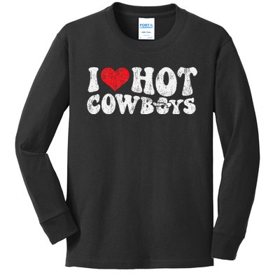 I Love Hot Cowboys Groovy Retro Vintage Country Western Kids Long Sleeve Shirt