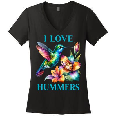 I Love Hummers Hummingbird  Women's V-Neck T-Shirt