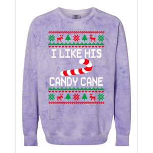 I Like His Candy Cane Funny Couples Ugly Christmas Cute Gift Colorblast Crewneck Sweatshirt