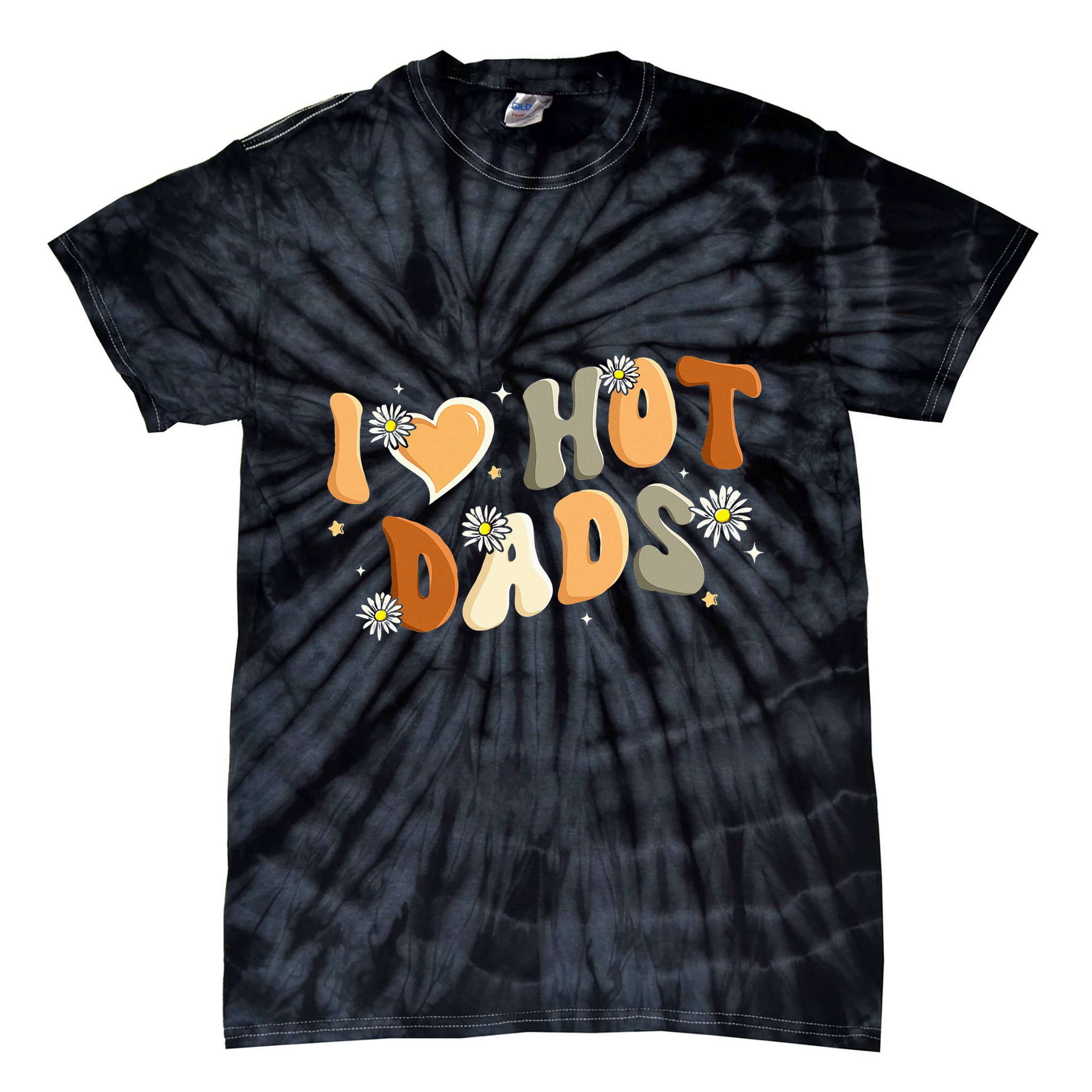 I Love Hot Dads Retro Funny Red Heart Love Dads Tie-Dye T-Shirt