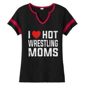 I Love Hot Wrestling Moms Cute Red Heart Love Moms Wrestler Ladies Halftime Notch Neck Tee