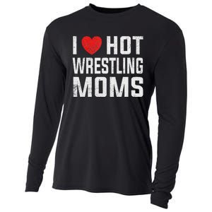 I Love Hot Wrestling Moms Cute Red Heart Love Moms Wrestler Cooling Performance Long Sleeve Crew