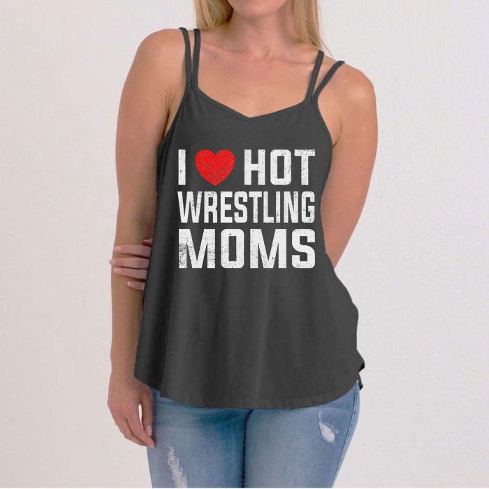 I Love Hot Wrestling Moms Cute Red Heart Love Moms Wrestler Women's Strappy Tank