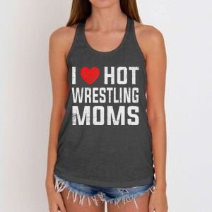 I Love Hot Wrestling Moms Cute Red Heart Love Moms Wrestler Women's Knotted Racerback Tank