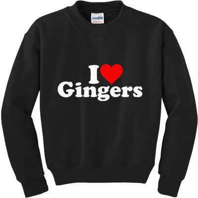 I Love Heart Gingers Redheads Red Hair Kids Sweatshirt