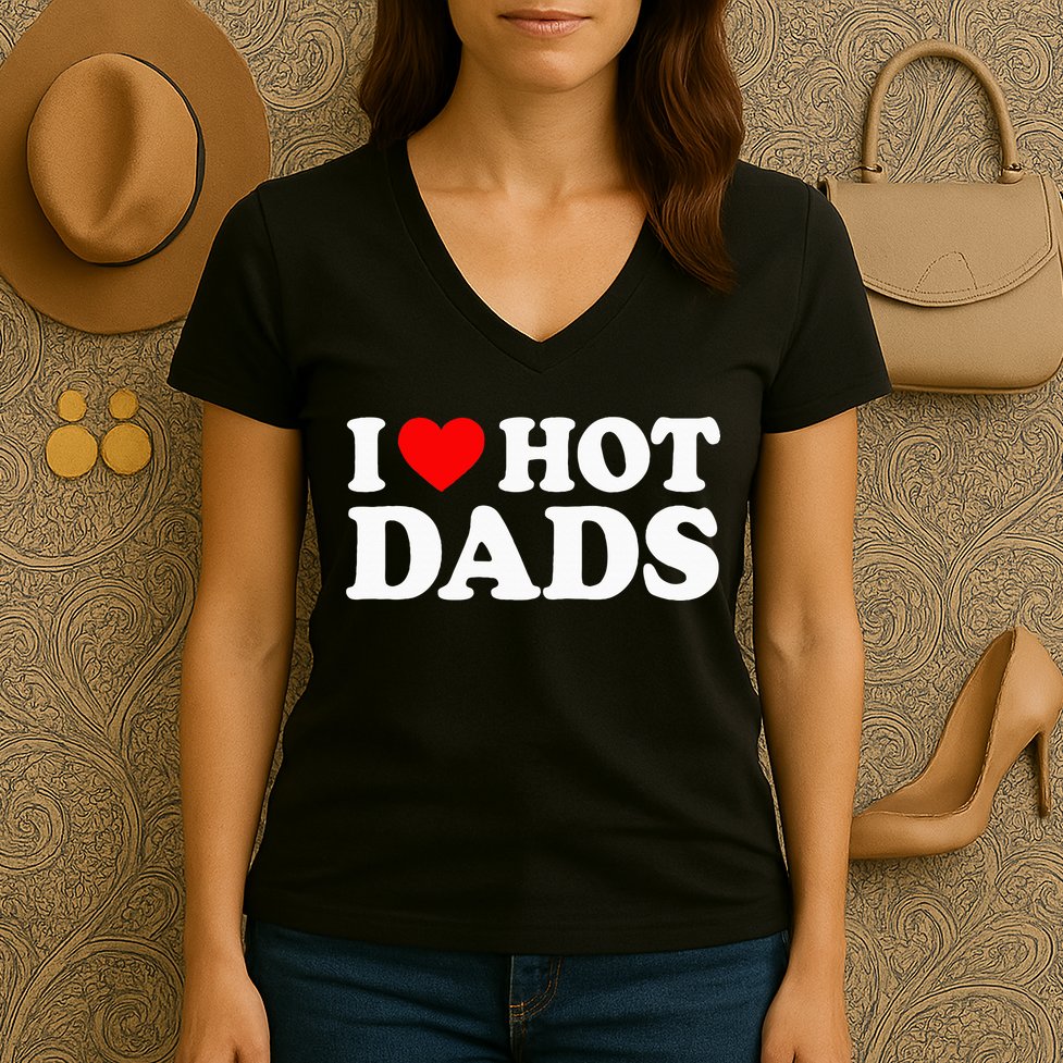 I Love Hot Dads I Heart Hot Dads Love Hot Dads Women's V-Neck T-Shirt