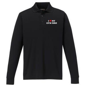 I Love Heart My Gym Bro Funny Fitness Workout Performance Long Sleeve Polo