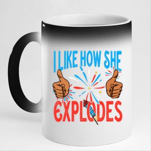 I Like How She Explodes I Like How He Bangs Fireworks Funny 4th Of July Couple 11oz Black Color Changing Mug