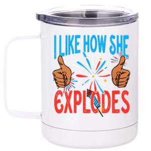 I Like How She Explodes I Like How He Bangs Fireworks Funny 4th Of July Couple 12 oz Stainless Steel Tumbler Cup