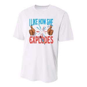 I Like How She Explodes I Like How He Bangs Fireworks Funny 4th Of July Couple Youth Performance Sprint T-Shirt