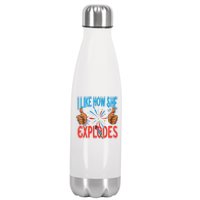 I Like How She Explodes I Like How He Bangs Fireworks Funny 4th Of July Couple Stainless Steel Insulated Water Bottle