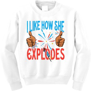 I Like How She Explodes I Like How He Bangs Fireworks Funny 4th Of July Couple Kids Sweatshirt