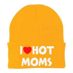 I Love Hot Moms Funny Red Heart Love Moms Love Mama Gift Knit Cap Winter Beanie