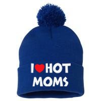 I Love Hot Moms Funny Red Heart Love Moms Love Mama Gift Pom Pom 12in Knit Beanie