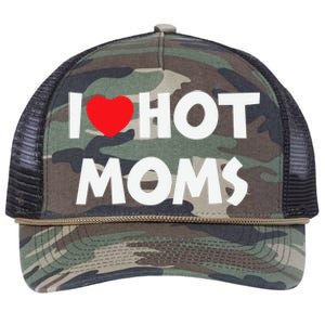 I Love Hot Moms Funny Red Heart Love Moms Love Mama Gift Retro Rope Trucker Hat Cap