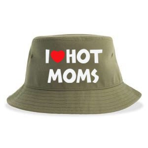 I Love Hot Moms Funny Red Heart Love Moms Love Mama Gift Sustainable Bucket Hat