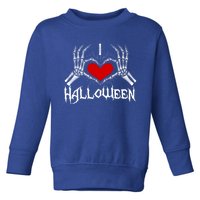 I Love Halloween Skeleton Heart Gift October Fall Gift Toddler Sweatshirt