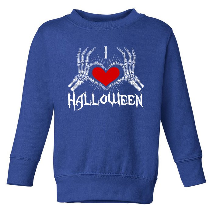 I Love Halloween Skeleton Heart Gift October Fall Gift Toddler Sweatshirt