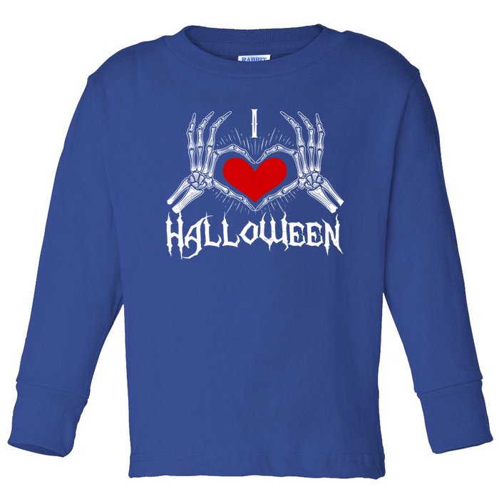 I Love Halloween Skeleton Heart Gift October Fall Gift Toddler Long Sleeve Shirt