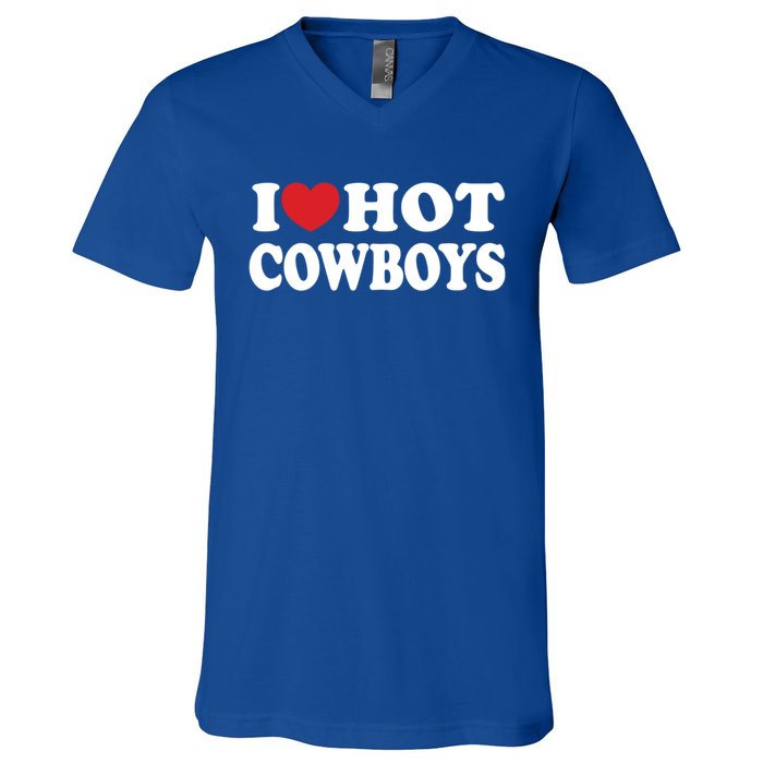 I Love Hot Cowboys Country Western Rodeo Lover V-Neck T-Shirt