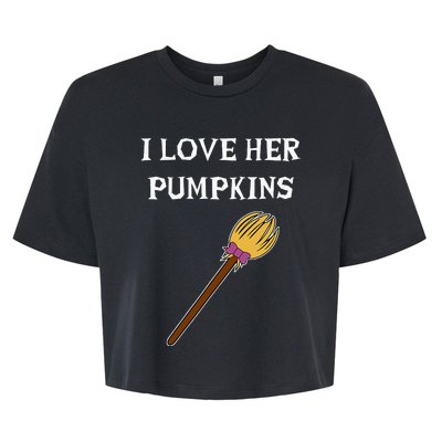 I Love Her Pumpkins Adult Matching Couples Halloween Costume Bella+Canvas Jersey Crop Tee