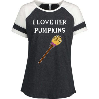 I Love Her Pumpkins Adult Matching Couples Halloween Costume Enza Ladies Jersey Colorblock Tee