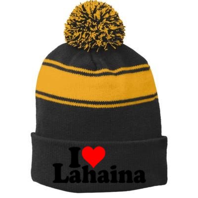 I Love Heart Lahaina Hawaii Stripe Pom Pom Beanie