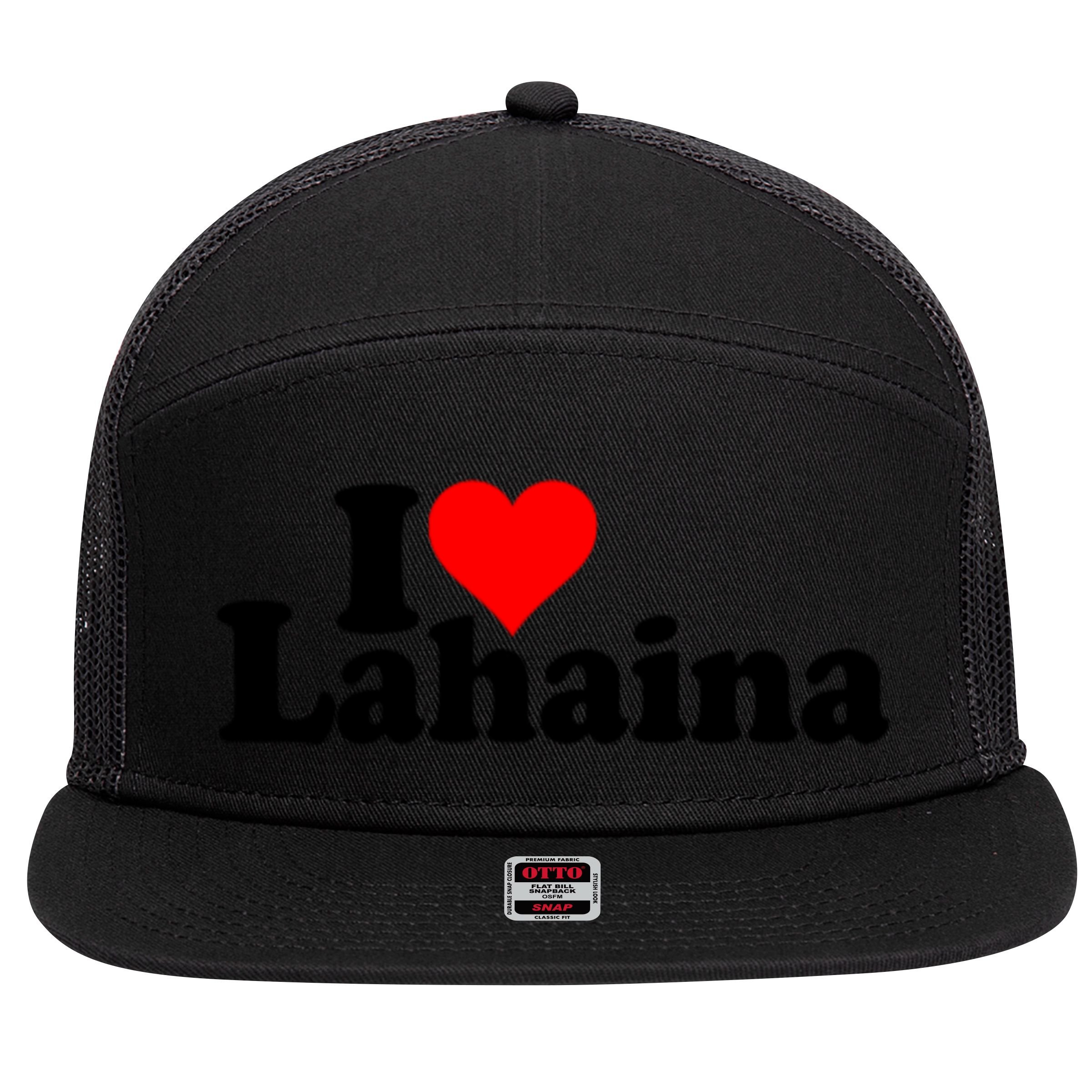 I Love Heart Lahaina Hawaii 7 Panel Mesh Trucker Snapback Hat