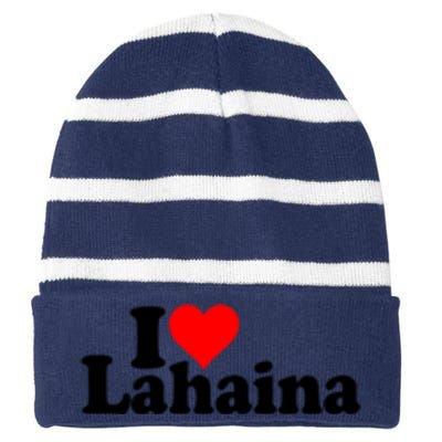 I Love Heart Lahaina Hawaii Striped Beanie with Solid Band