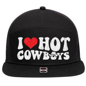 I Love Hot Cowboys Groovy Retro Country Western 7 Panel Mesh Trucker Snapback Hat