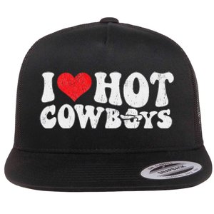 I Love Hot Cowboys Groovy Retro Country Western Flat Bill Trucker Hat