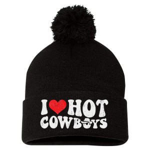 I Love Hot Cowboys Groovy Retro Country Western Pom Pom 12in Knit Beanie