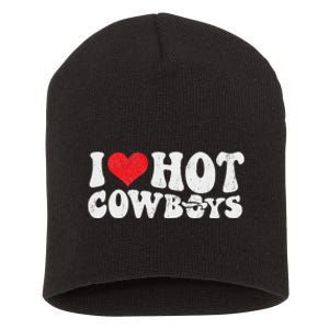 I Love Hot Cowboys Groovy Retro Country Western Short Acrylic Beanie