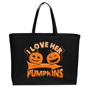 I Love Her Pumpkins Funny Couple Matching Halloween Costume Gift Cotton Canvas Jumbo Tote