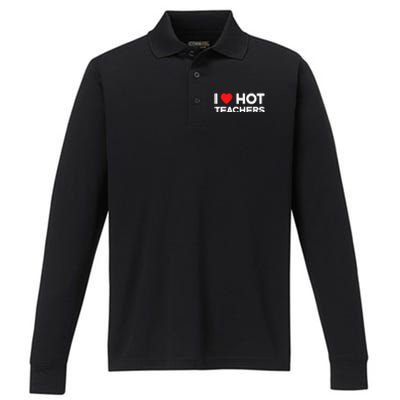 I Love Hot Teachers Vintage Funny Red Heart Love Teacher Gift Performance Long Sleeve Polo