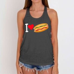 I Love Hot Dog Heart Shape Slice Bun Suasage Food Themed Women's Knotted Racerback Tank