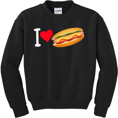 I Love Hot Dog Heart Shape Slice Bun Suasage Food Themed Kids Sweatshirt