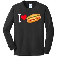 I Love Hot Dog Heart Shape Slice Bun Suasage Food Themed Kids Long Sleeve Shirt