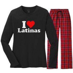 I Love Heart Latinas Girlfriend Wife Women's Long Sleeve Flannel Pajama Set 