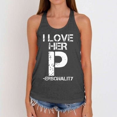 I Love His D I Love Her P Couples Matching Valentines Day Women's Knotted Racerback Tank